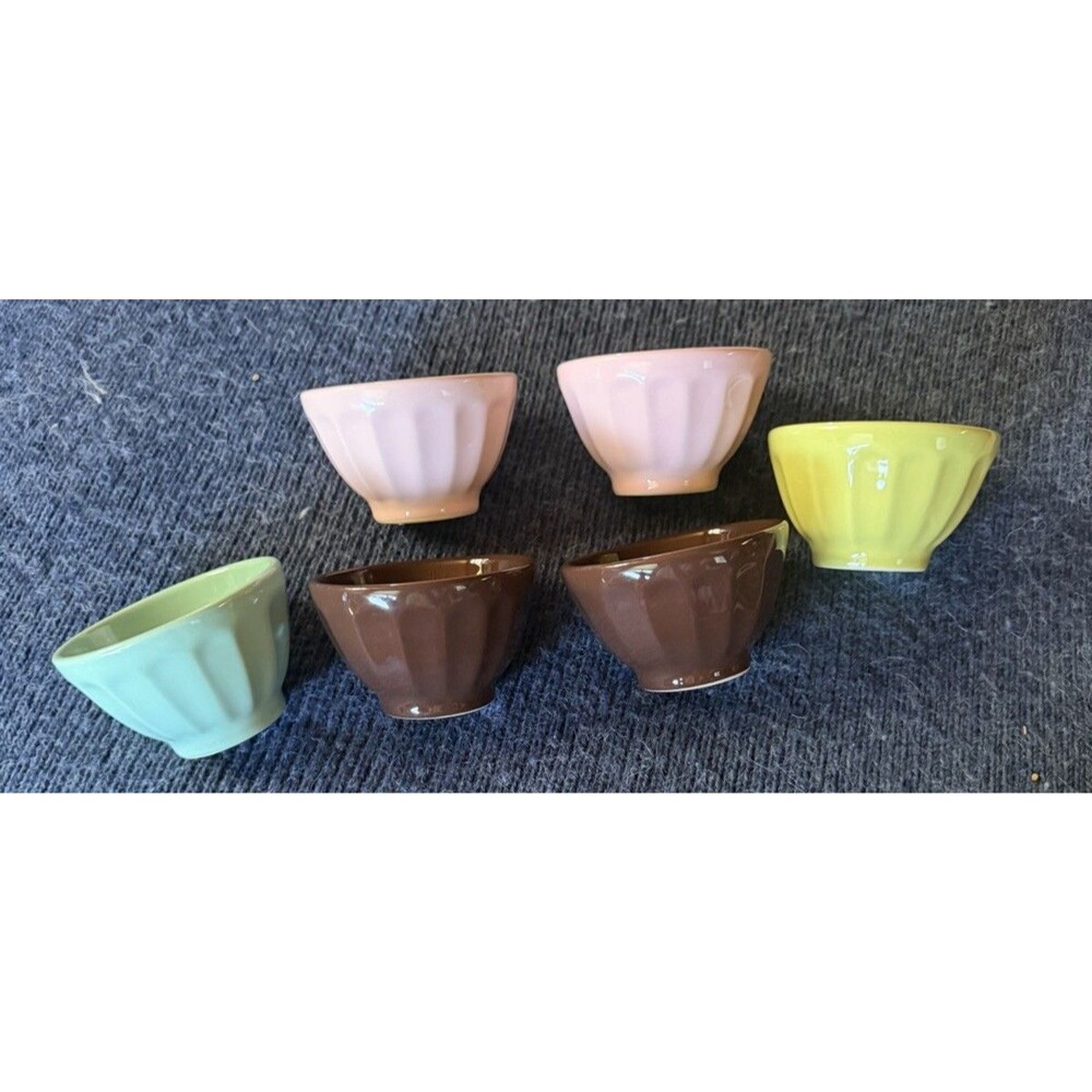 Anthropologie Biscuit Set 6 Mini Pinch Latte Bowls 3.5” Pink Brown Green Aqua